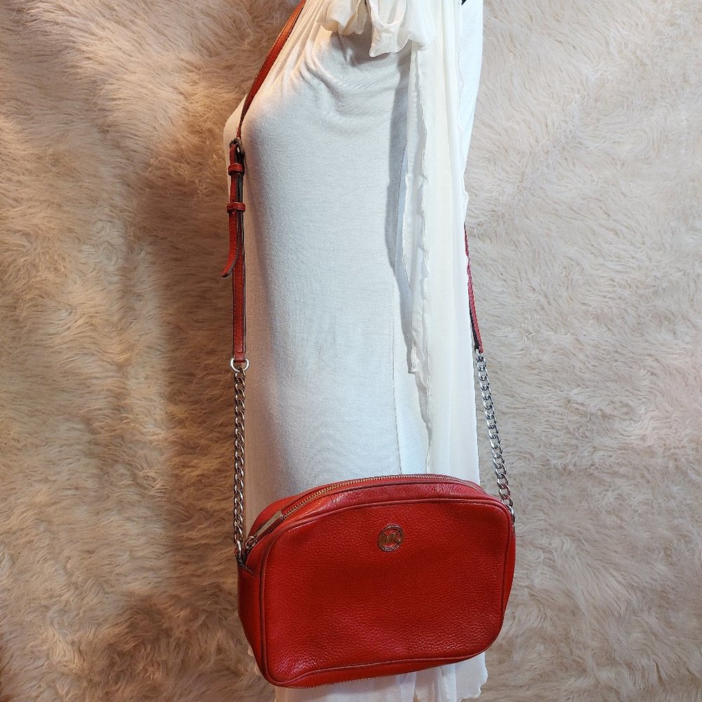 Michael Kors Red Pebble Leather Crossbody Bag